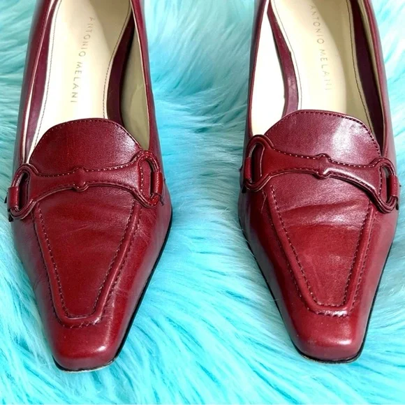⭐️ Antonio Melani Vintage Burgundy LEATHER Kitten Heels Women’s 6 - Picture 10 of 13